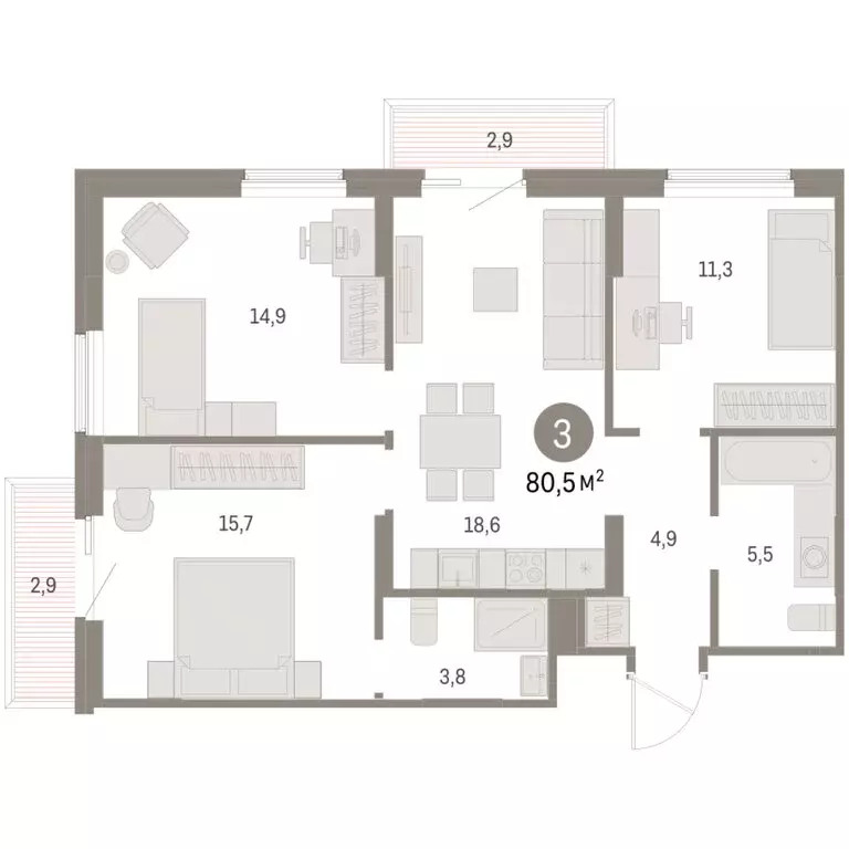 3-комнатная квартира: Курган, жилой район Центральный, ЖК Дом Кино ... - Фото 2