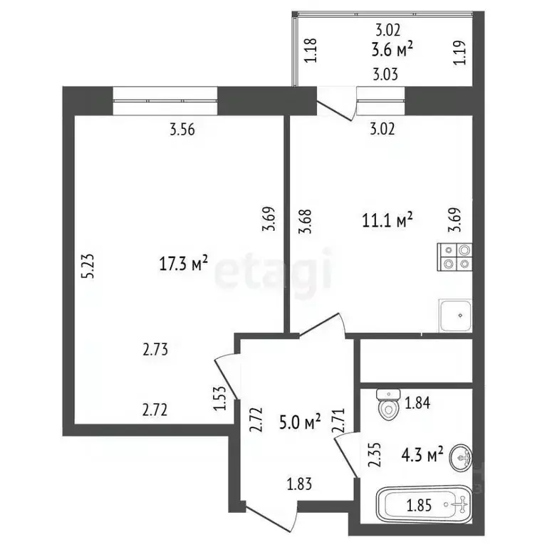 1-к кв. Башкортостан, Стерлитамак просп. Октября, 38 (37.7 м) - Фото 2