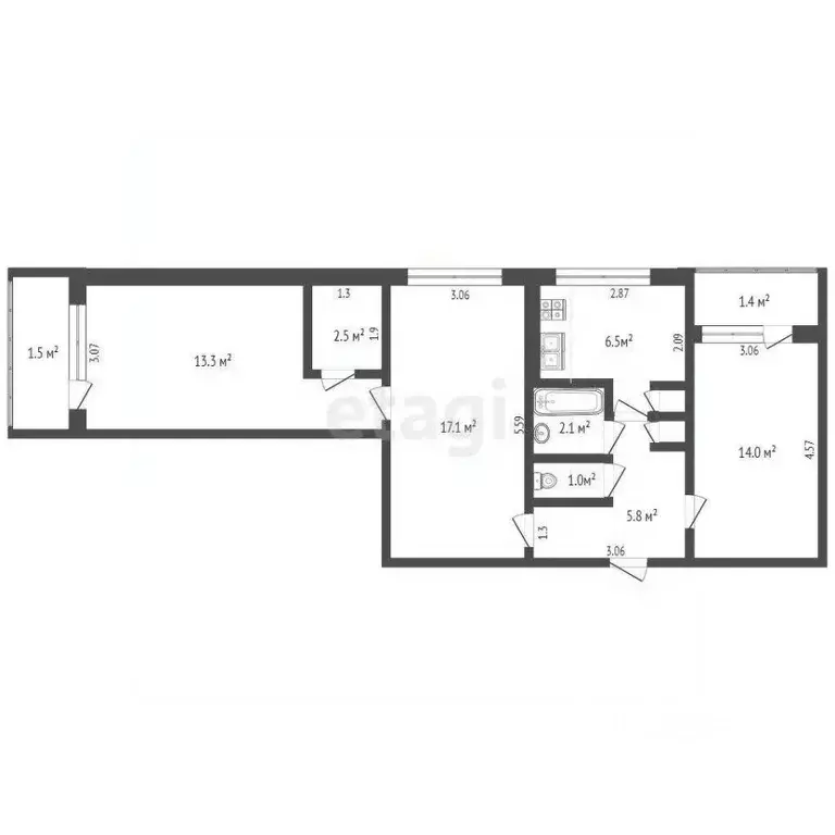 3-к кв. Мордовия, Саранск ул. Есенина, 9 (63.0 м) - Фото 1