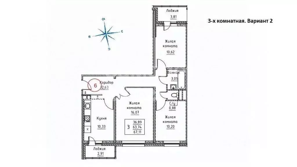 3-к кв. Московская область, Подольск ул. Шаталова, 6 (71.6 м) - Фото 2