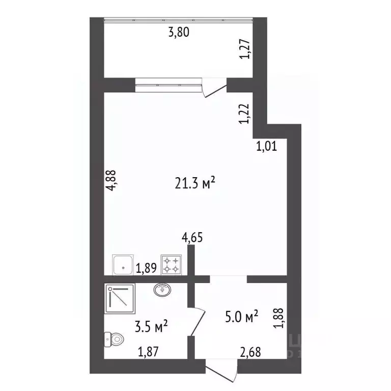 Студия Амурская область, Благовещенск Батарейная ул., 7 (29.8 м) - Фото 2