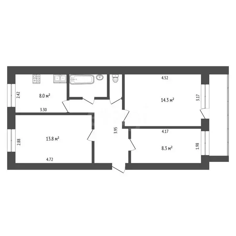 3-комнатная квартира: Тюмень, микрорайон Лесной, 3 (57.7 м) - Фото 1