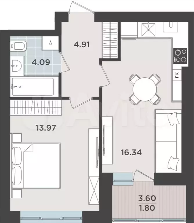 1-к. квартира, 41,1 м, 1/9 эт. - Фото 1