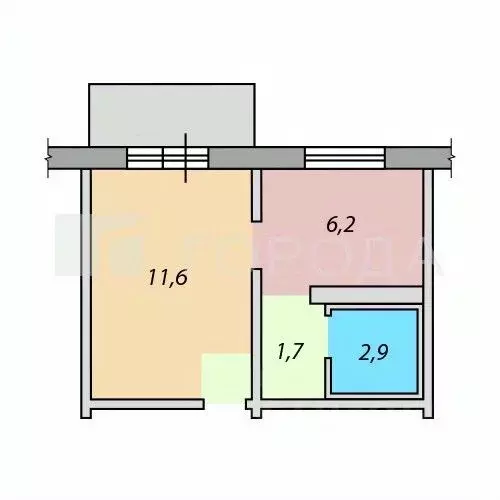1-к кв. Кемеровская область, Новокузнецк Горьковская ул., 54 (21.1 м) - Фото 1