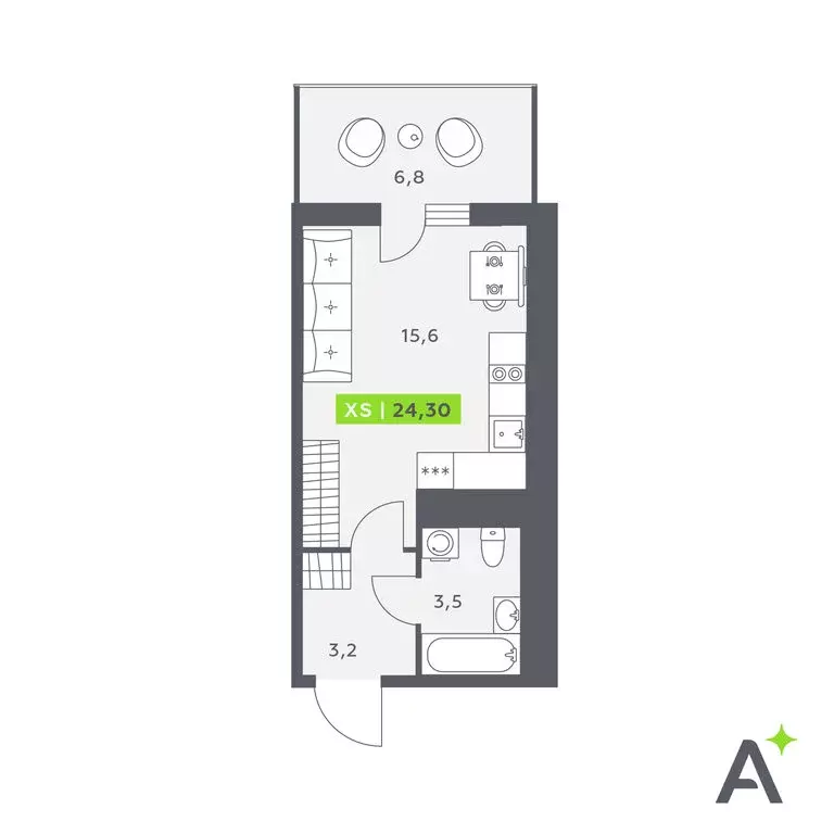 Квартира-студия: Кудрово, Солнечная улица, 4 (24.3 м) - Фото 1