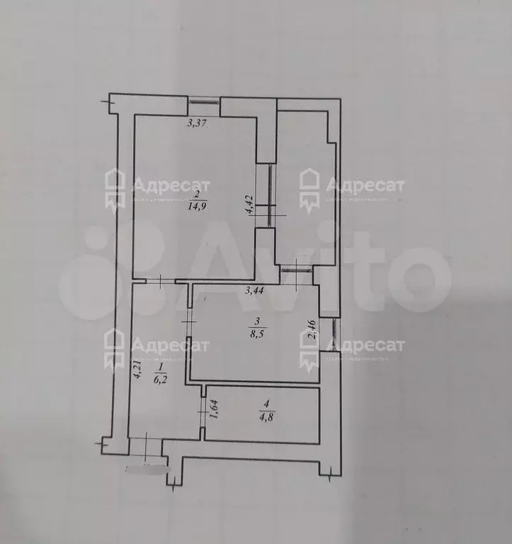 1-к. квартира, 34,4 м, 1/4 эт. - Фото 0