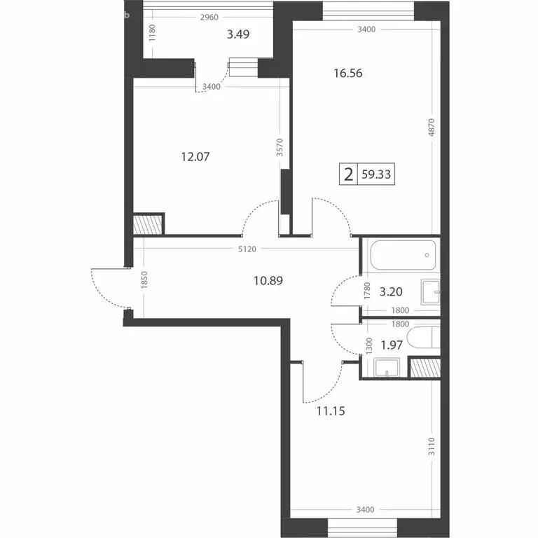 2-комнатная квартира: Тверь, микрорайон Южный (59.33 м) - Фото 2