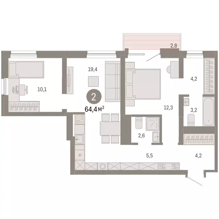 2-комнатная квартира: Екатеринбург, жилой район Эльмаш, Механический ... - Фото 1