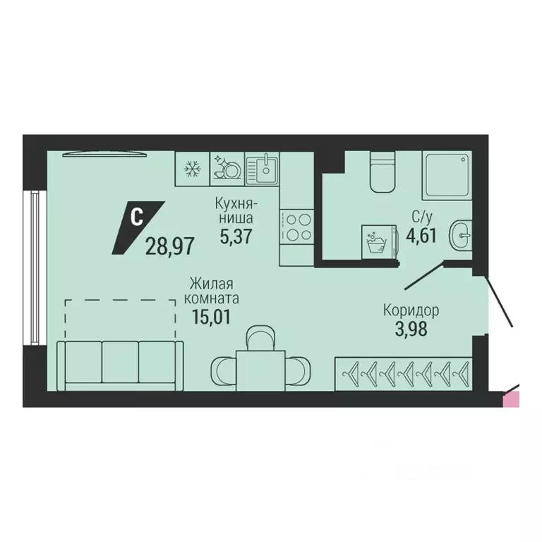 1-к кв. Свердловская область, Екатеринбург пер. Ученический, 4 (28.97 ... - Фото 1