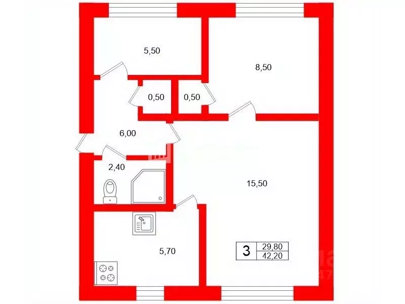 3-к кв. Санкт-Петербург просп. Ветеранов, 48 (42.2 м) - Фото 2