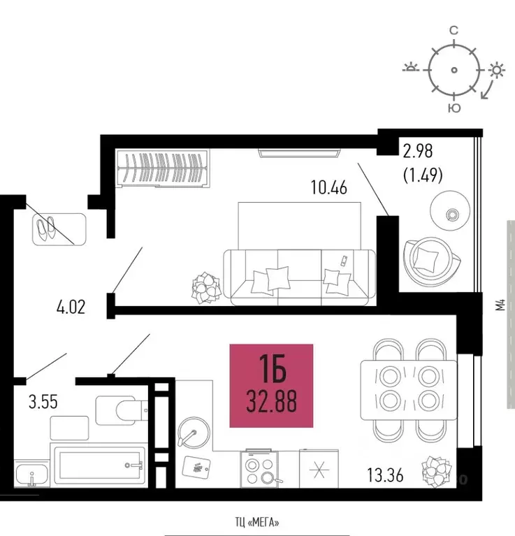 1-к кв. Ростовская область, Аксай  (32.88 м) - Фото 1
