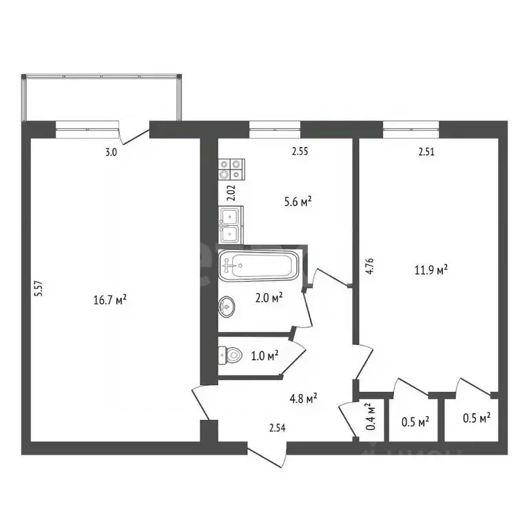 2-к кв. Забайкальский край, Чита Красноармейская ул., 67 (43.4 м) - Фото 2