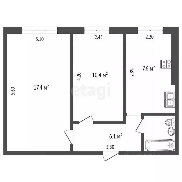2-к кв. Кемеровская область, Кемерово Спортивная ул., 18а (44.0 м) - Фото 0