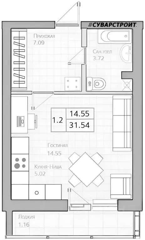 2-к кв. Татарстан, Казань ул. Мусина, 1 (64.0 м) - Фото 1