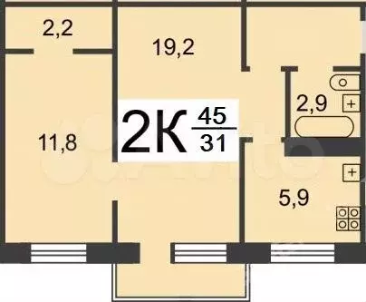 2-к. квартира, 45 м, 1/5 эт. - Фото 0