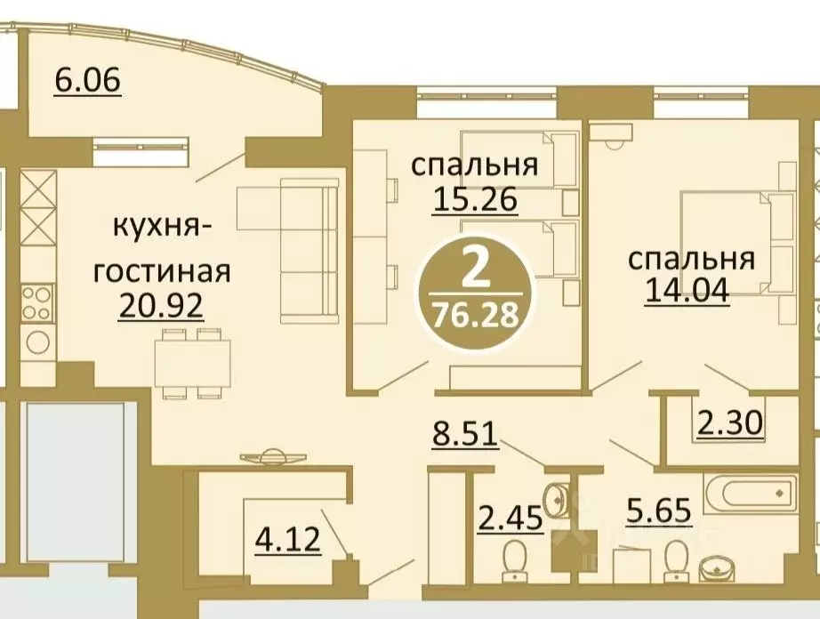 3-к кв. Пермский край, Пермь ул. Николая Островского, 93Б (73.4 м) - Фото 2