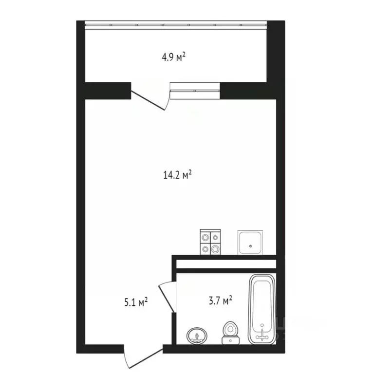Студия Тюменская область, Тюмень ул. Братьев Бондаревых, 5 (27.9 м) - Фото 1