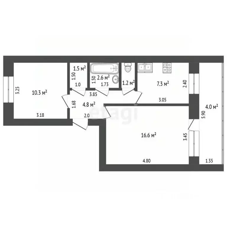 2-к кв. Татарстан, Менделеевск Профсоюзная ул., 4 (43.0 м) - Фото 2