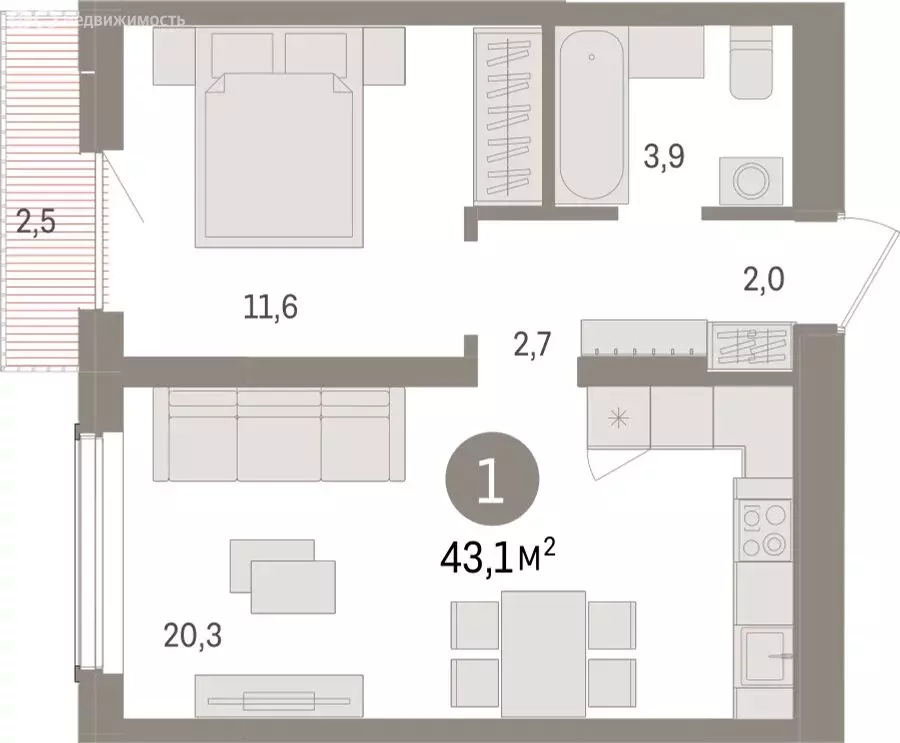 1-комнатная квартира: Новосибирск, улица Аэропорт (43.08 м) - Фото 1