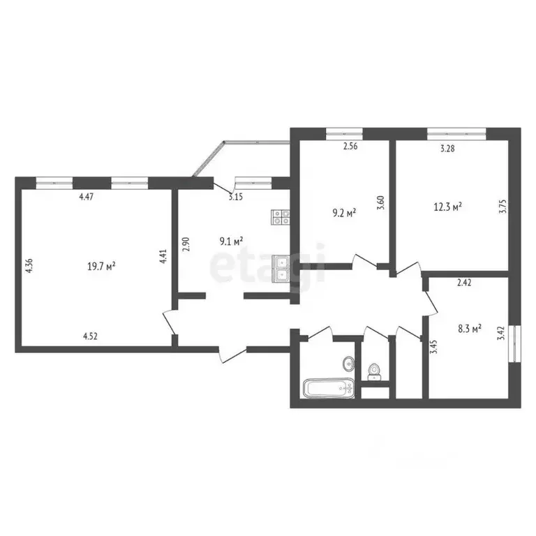 4-к кв. Челябинская область, Челябинск ул. Расковой, 42 (75.1 м) - Фото 1