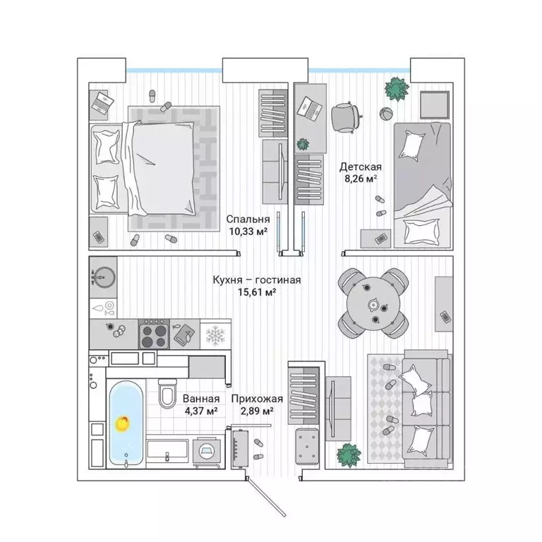 2-к кв. Приморский край, Владивосток ул. Нейбута (42.5 м) - Фото 1