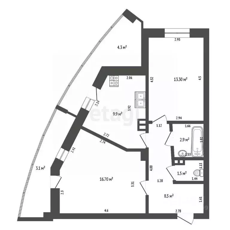 2-к кв. Мордовия, Саранск ул. Косарева, 45 (52.8 м) - Фото 1