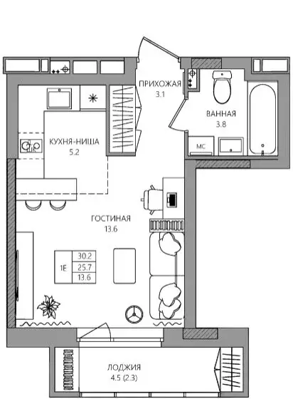 Квартира-студия: деревня Кондратово, Водопроводная улица, 5 (28 м) - Фото 1