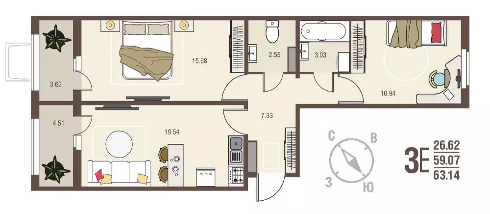 Продаётся 2-к квартира, 63.14 м - Фото 0