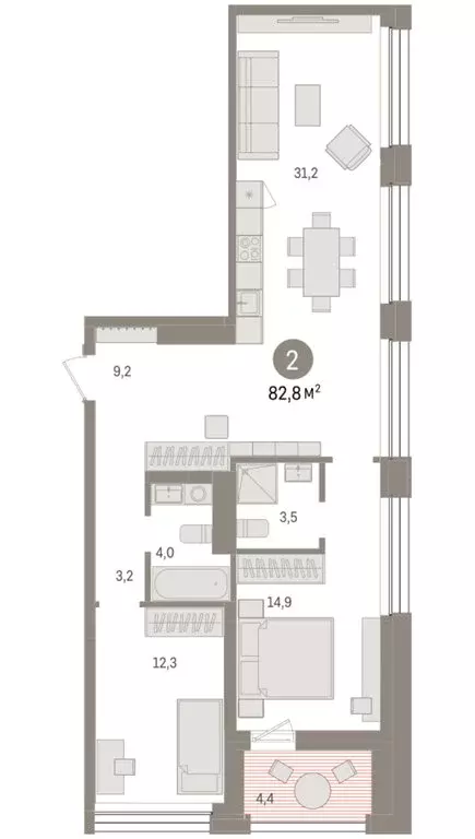 3-комнатная квартира: Тюмень, улица Муравленко, 9к1 (82.76 м) - Фото 2