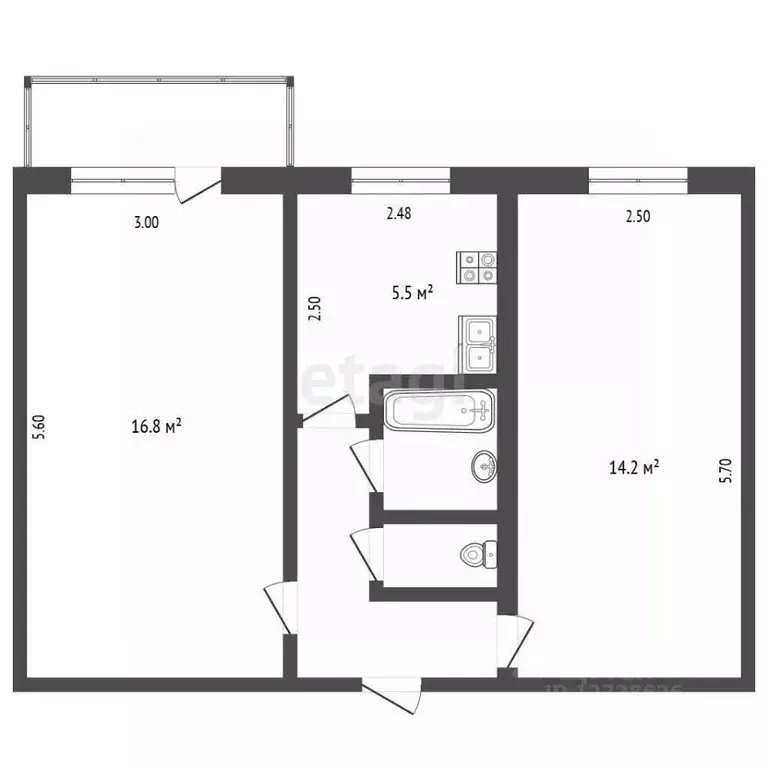 2-к кв. Калужская область, Калуга ул. Карла Либкнехта, 15 (44.1 м) - Фото 2