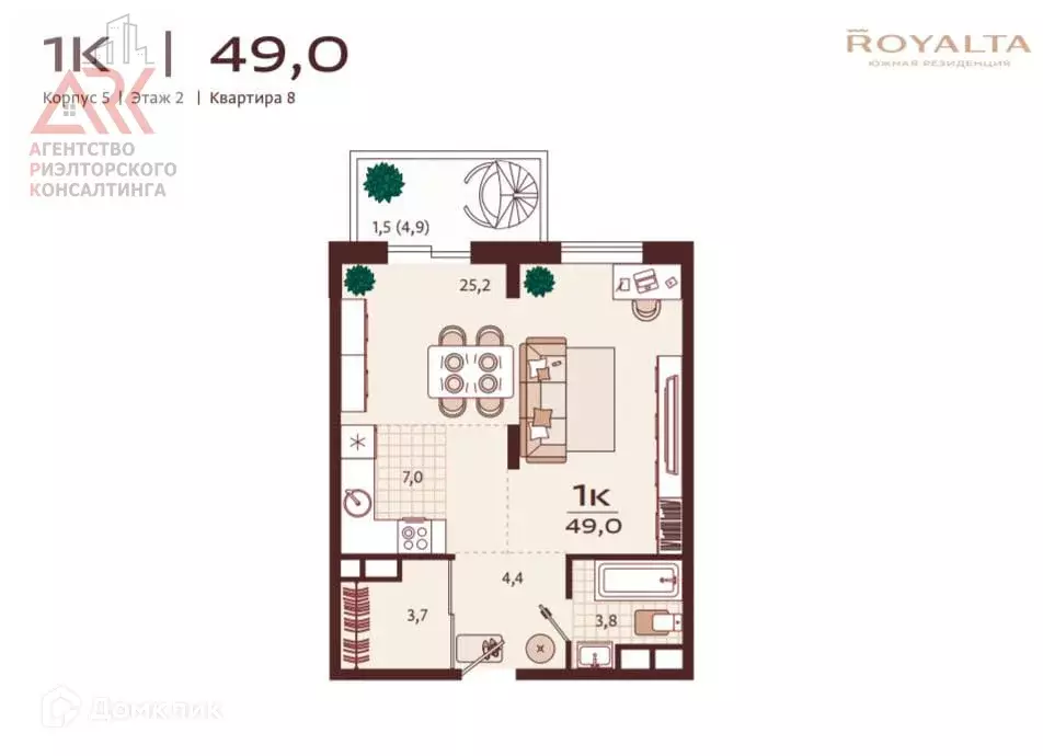 Продаётся 1-к квартира, 49 м - Фото 1