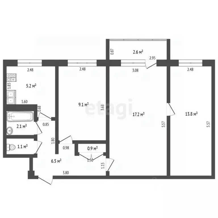 3-к кв. Самарская область, Самара просп. Карла Маркса, 288 (55.9 м) - Фото 2