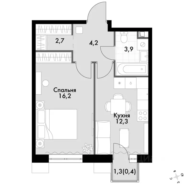 1-к кв. Приморский край, Владивосток Флагман жилой комплекс (39.7 м) - Фото 2