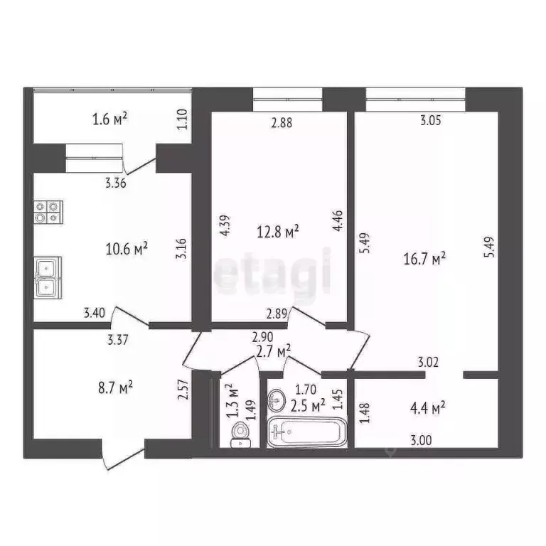2-к кв. Башкортостан, Стерлитамак Элеваторная ул., 45 (48.1 м) - Фото 2