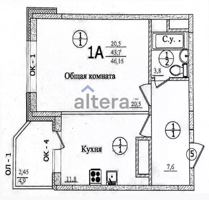 1-к кв. Татарстан, Казань ул. Лукина, 50 (46.15 м) - Фото 2