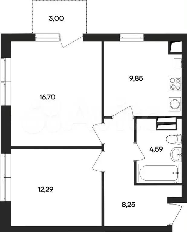 2-к. квартира, 54,7 м, 3/4 эт. - Фото 0