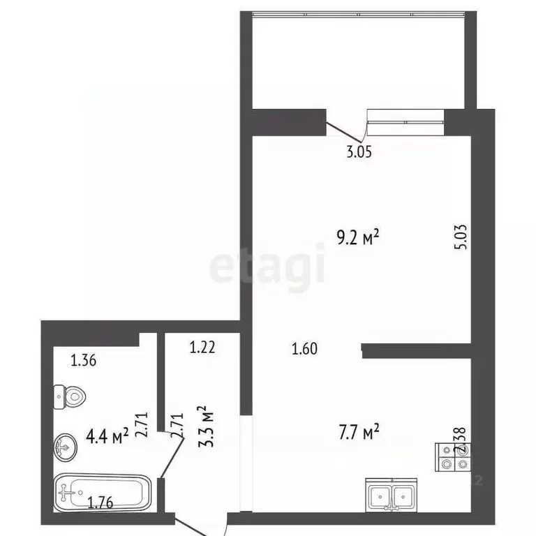 Студия Кемеровская область, Кемерово Рекордная ул., 19 (24.6 м) - Фото 1