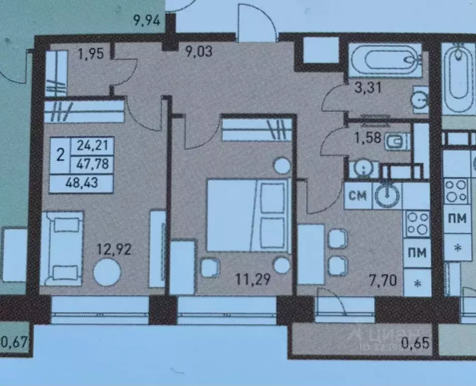 2-к кв. Московская область, Балашиха ул. Безымянная, 14 (48.5 м) - Фото 1