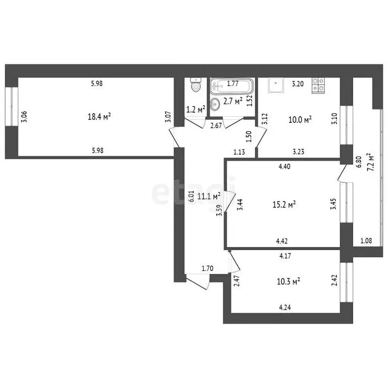 3-комнатная квартира: Стерлитамак, улица Гоголя, 101 (68.9 м) - Фото 1
