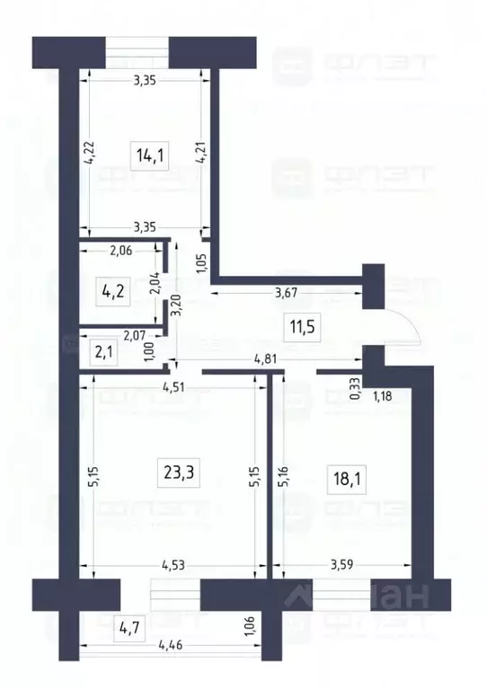 2-к кв. Татарстан, Казань просп. Победы, 230 (73.3 м) - Фото 2