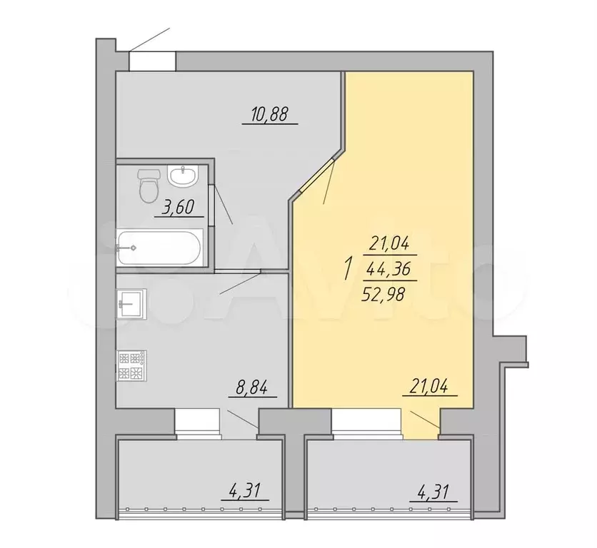 1-к. квартира, 53 м, 7/9 эт. - Фото 0