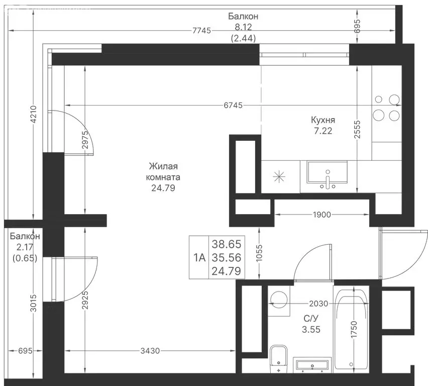 1-комнатная квартира: Казань, ЖК Мой Ритм (38.65 м) - Фото 1