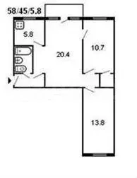 3-к. квартира, 57,6 м, 1/5 эт. - Фото 0