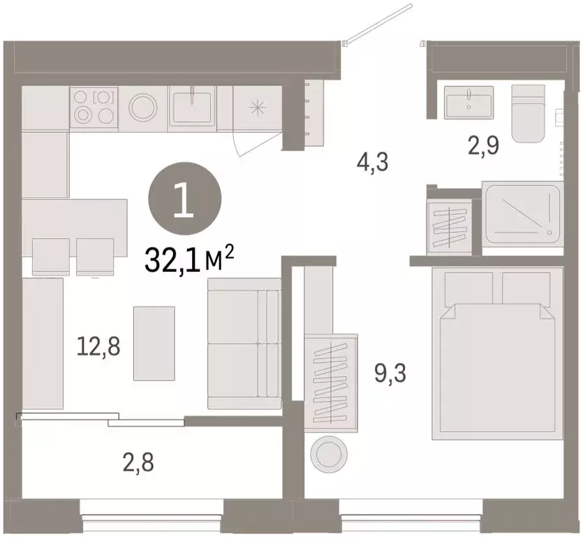 2-комнатная квартира: Тюмень, Краснооктябрьская улица, 4к2 (31.8 м) - Фото 2
