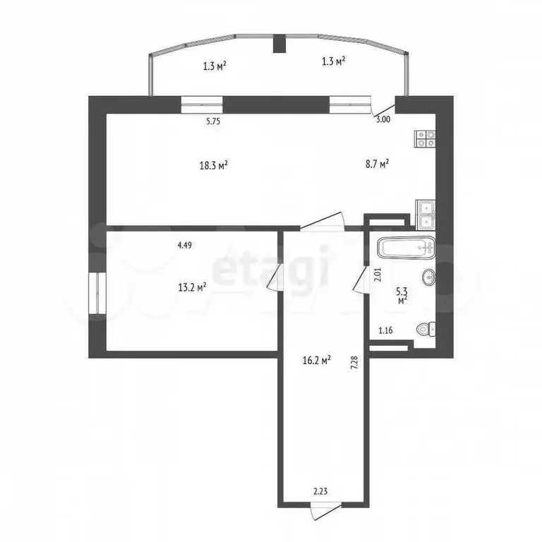 2-к. квартира, 61,7 м, 15/16 эт. - Фото 0