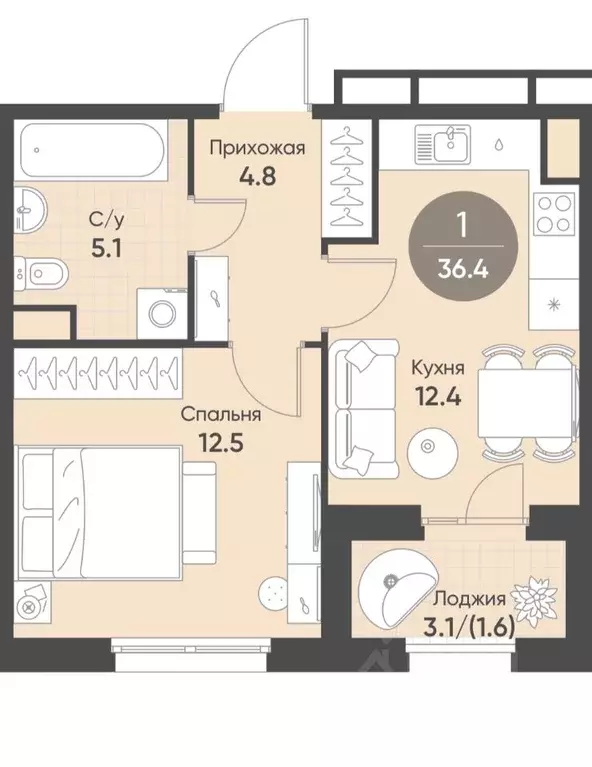 1-к кв. Новосибирская область, Кольцово рп  (36.4 м) - Фото 0