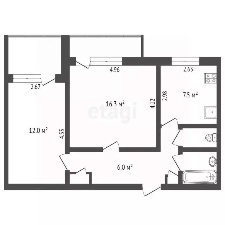 2-к кв. Крым, Симферополь ул. Ракетная (48.5 м) - Фото 2