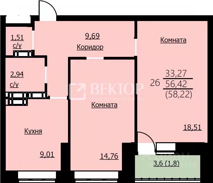 2-к кв. Ярославская область, Ярославль Красноборская ул., 38к2 (58.22 ... - Фото 2