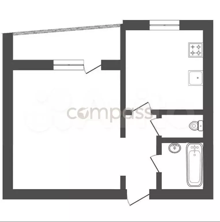 1-к. квартира, 33,6 м, 8/9 эт. - Фото 0