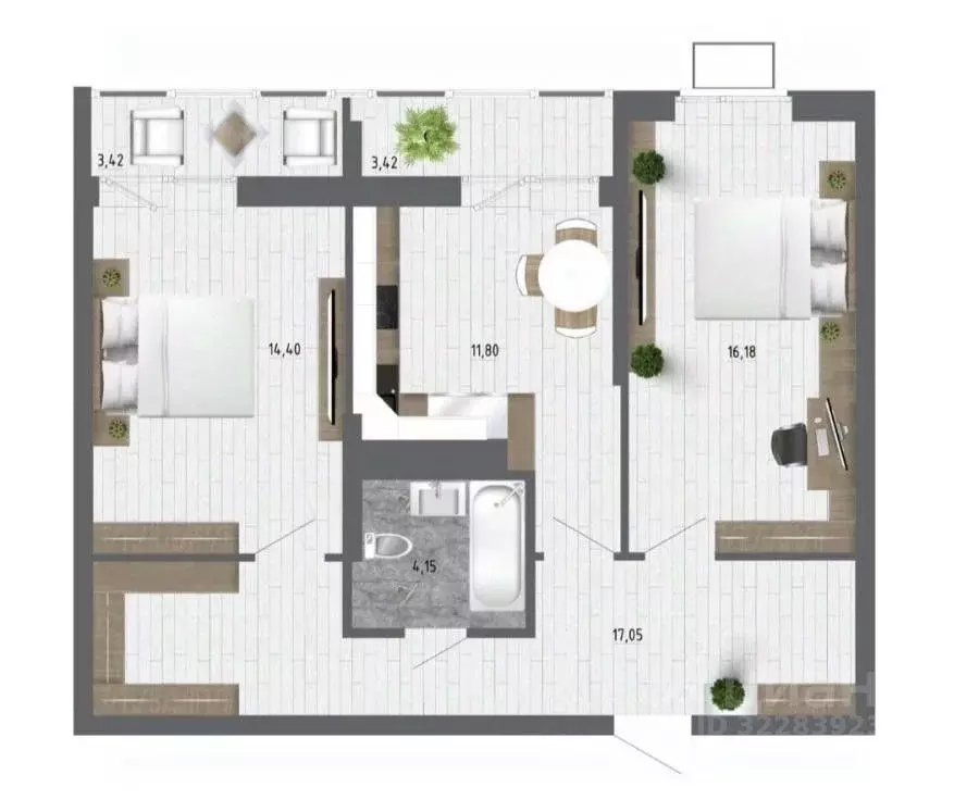 2-к кв. Воронежская область, с. Новая Усмань ул. Ленина, 312А (67.0 м) - Фото 1